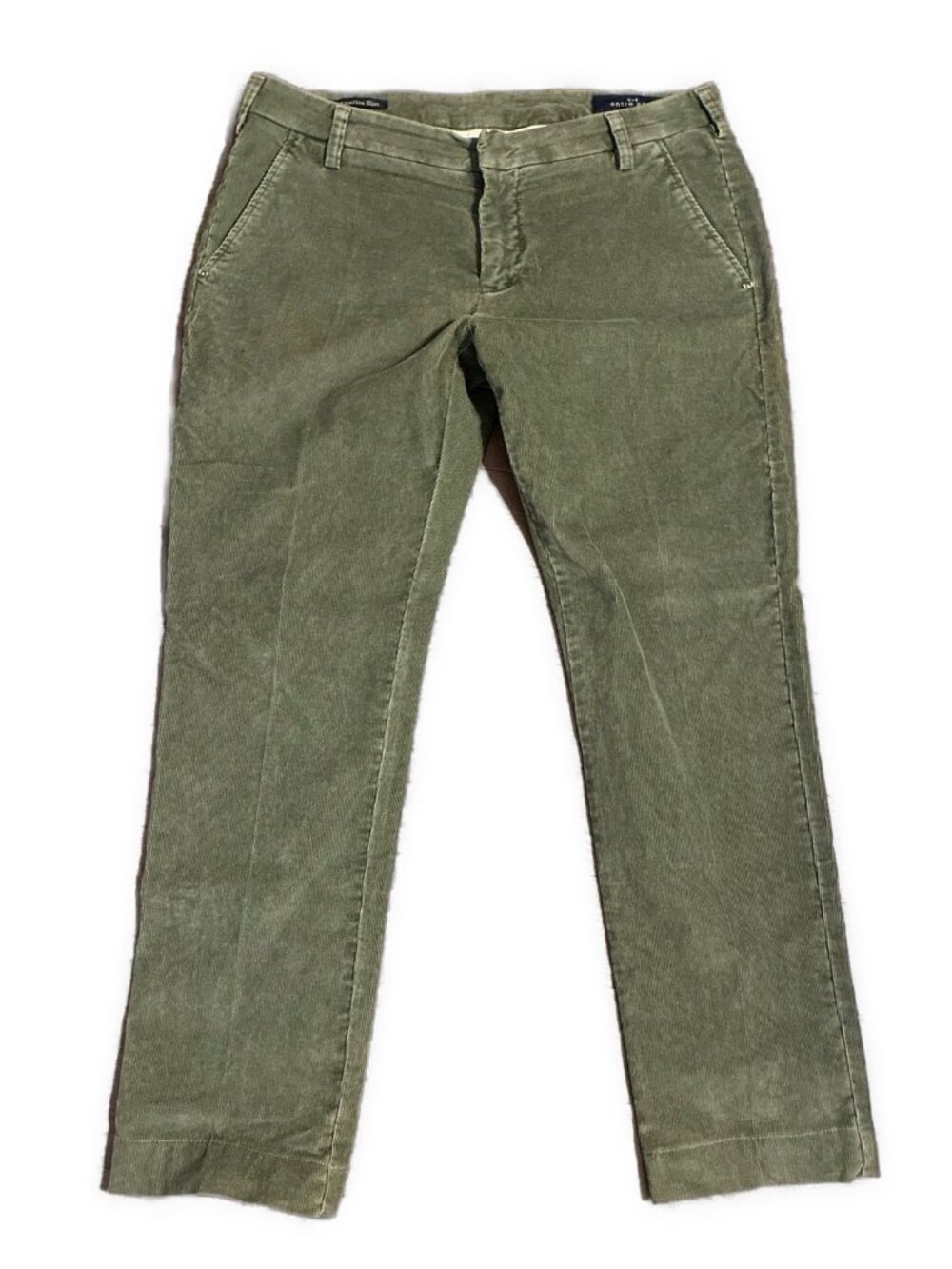 Entre Amis Mens Tk America Slim Solid Olive Green Corduroy Pants 34 / 48 Italy